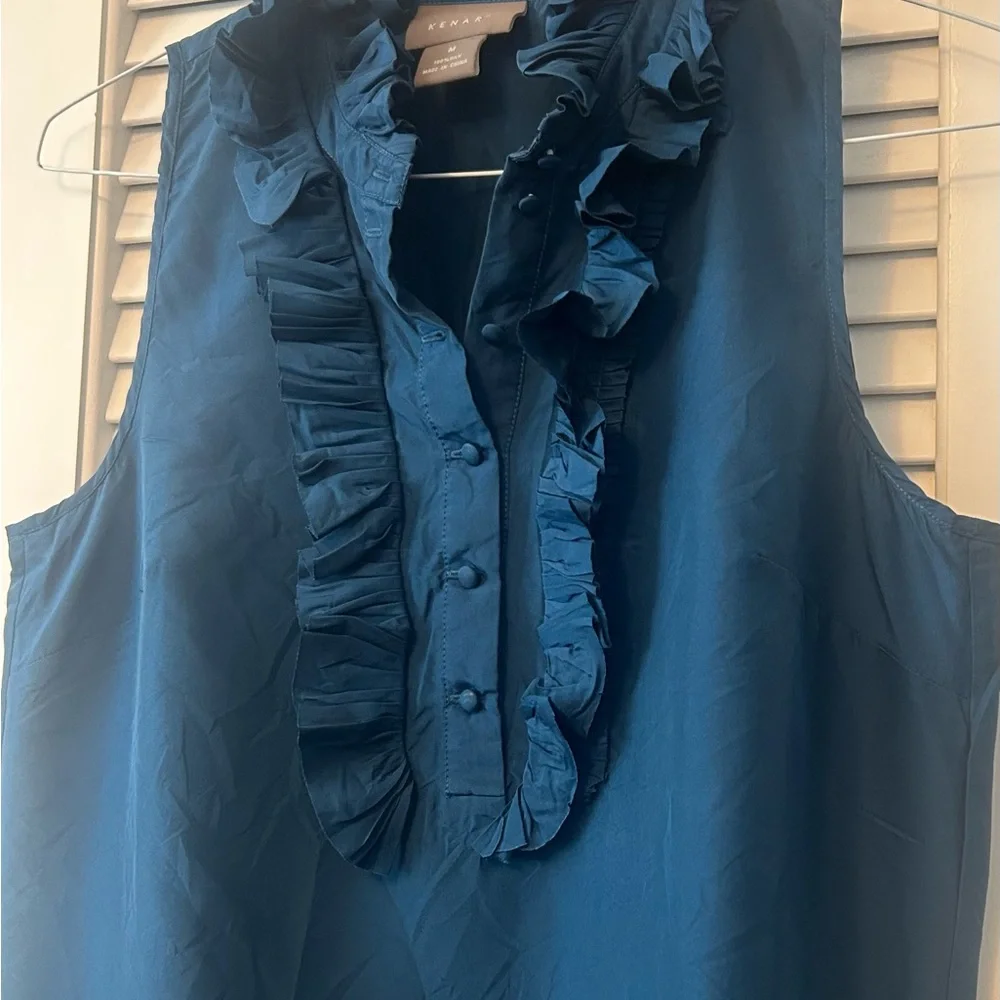 Kenar Silk Ruffle Collar Sleeveless Blouse Women’s Size Medium - Picture 5 of 8